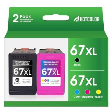 Imagem de Pacote combo de tinta 67XL para hp Ink 67 Funciona com DeskJet 1255, 2700, 4100, HP Envy 6000, série 6400 (1 preto/1 tricolor, 2 unidades)
