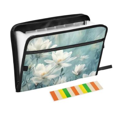 Imagem de Pastas de arquivo expansíveis de flores brancas A4 Pasta sanfonada de documentos em papel para escola e escritório