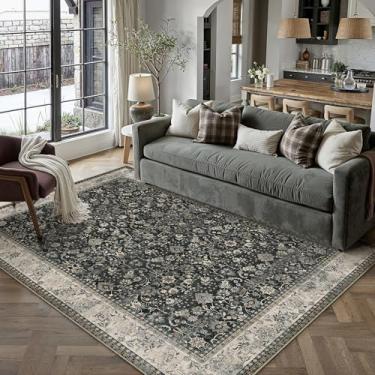 Imagem de HUGEAR Tapetes laváveis à máquina, preto, bege, corredor, interior, interior, floral, tapete de pelo baixo, tapete macio, tapete estético, quarto, sala de estar, escritório, sala de jantar, lavanderia