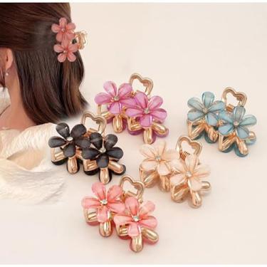Imagem de Kit Piranhas de Cabelo com Flor de Strass – Grampo Garra Médio Colorido para Cabelo Meio Preso Acessório Feminino Delicado (2nidades)