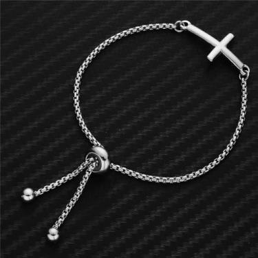 Imagem de Pulseira de cruz de ouro para mulheres, pulseiras delicadas com cruz de Jesus, pulseiras de ouro para mulheres, Medium, Latão, Sem Pedra Preciosa