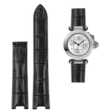 Imagem de BKUANE 18 * 10 mm 20 * 12 mm Pulseira de couro bovino côncava marrom preto pulseira de couro de bezerro fivela dobrável para Cartier PASHA WSPA0009 pulseira de relógio (cor: preto sem fivela, tamanho: 20,12 mm)