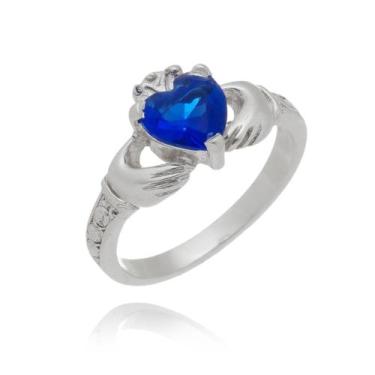 Imagem de Anel Solitário Claddagh Pedra Azul Royal Prata 925 Kl, 26