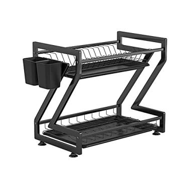 Imagem de Prateleira de Secagem Pratos Aço Carbono 2 Andares Sobre a Pia com Prato Drenagem Organizador Multifuncional Utensílios Cozinha Balcão Todo-em-Um Supo