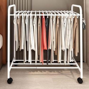 Imagem de Cabides De Calças De Chão Carrinho De Rodas Rack De Calças De Metal Jeans Expansível Cabides De Saia Organizador De Armário Prateleira Pull Out Pants Rack, White 30 Hooks