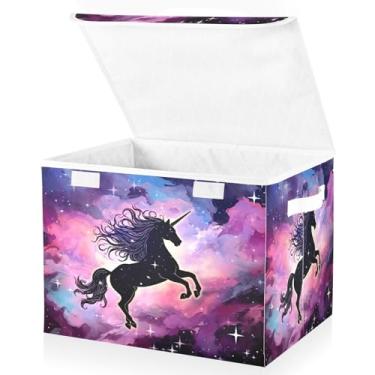 Imagem de Blueangle Cestos de armazenamento Galaxy Horse com tampas, 42 x 32 x 30 cm, grande cesta organizadora dobrável para decoração de casa e escritório (471)