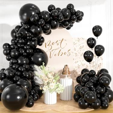Imagem de Kit de arco de guirlanda de balão preto com 98 peças | Balões de látex pretos sortidos de 45,7 cm, para aniversários, despedidas de solteira, Halloween ou Ano Novo