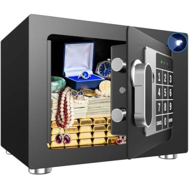 Imagem de Seguro para casa pequena, 16 cm P x 22 cm L x 17 cm A, caixa de segurança com teclado eletrônico para dinheiro, joias, passaporte, cofre oculto para armário, dormitório universitário, preto