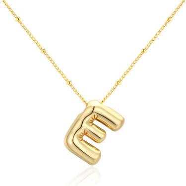 Imagem de evoklo Colar com letras de bolhas douradas com iniciais, colar com pingente de alfabeto para namorada, pingente de balão, joia moderna para mulheres, Latão, Sem Pedra Preciosa