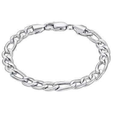 Imagem de Fiusem Pulseira masculina Fígaro em tom prateado, pulseira de corrente de elos de aço inoxidável de 5/7/8 mm para homens, 17 cm/19 cm/21 cm/23 cm de comprimento, 8.3 inches, Aço inoxidável, Sem Pedra