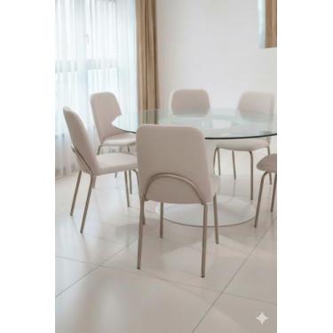 Imagem de Kit 6 Cadeiras De Jantar Em Linho E material sintético Off White - AÇO