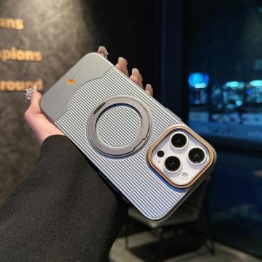 Imagem de Capa para iPhone 16 Plus com suporte magnético giratório 360° para carro, em metal, cor sólida, cinza.