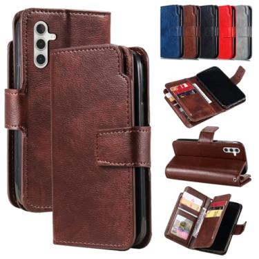 Imagem de Capa carteira para Samsung Galaxy A55, capa flip de couro com 9 compartimentos para cartão, suporte integrado e bolso para dinheiro | Compatível com Samsung Galaxy A55, marrom