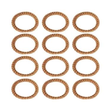 Imagem de Anéis De Guardanapo De Rattan Boêmio 12 Peças, Suportes Rústicos Tranç