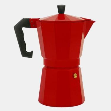 Imagem de Cafeteira de Fogão Moka Italiana De Alumínio até 6 Xícaras, Vermelho