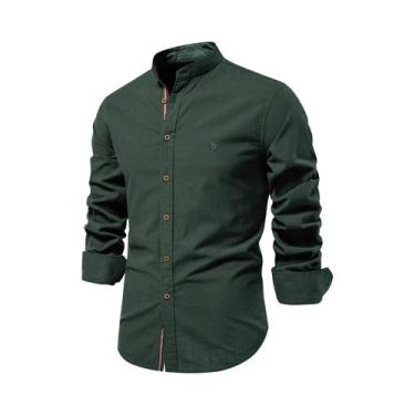Imagem de Camisa Masculina Casual de Algodão - Manga Comprida, Cor Sólida - AIOP