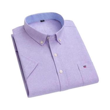 Imagem de Camisa Social Masculina De Manga Curta Em Oxford 100% Algodão Com Bols