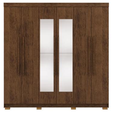 Imagem de Guarda Roupa Casal 10037 + 60010 6 Portas de Bater 2 Gavetas MDP com Espelho Imbuia Mil...