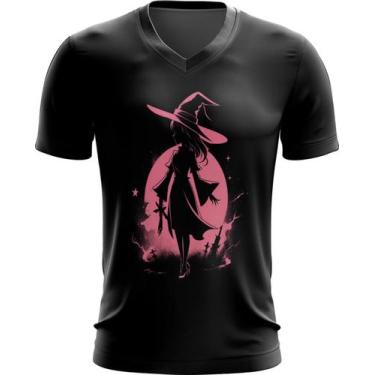 Imagem de Camiseta Gola V Bruxa Halloween Rosa Festa 1 - Kasubeck Store®, Baby L