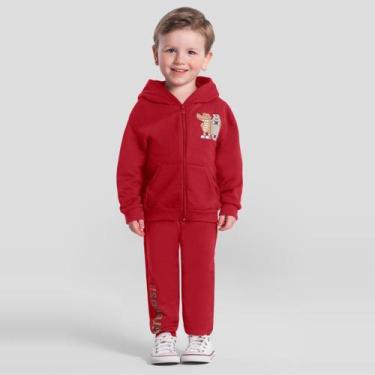 Imagem de Conjunto infantil menino em moletom de jacaré Brandili, 3, Bordô