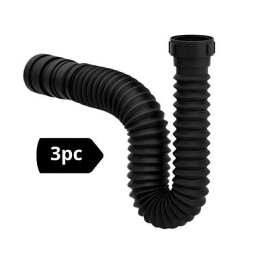 Imagem de Sifão Sanfonado Flexível Universal Preto Pia Cozinha Banheiro 70cm Não