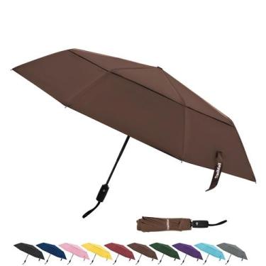 Imagem de Guarda-chuva de viagem TradMall com dossel duplo ventilado 107 cm marr