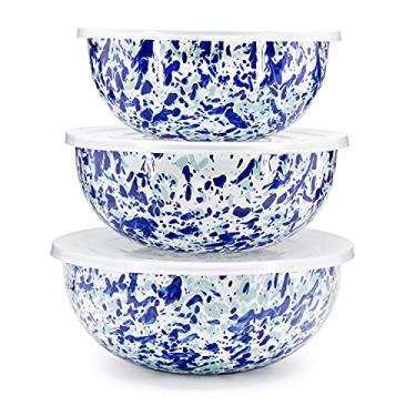 Imagem de Golden Rabbit Tigelas de mistura aninhadas esmaltadas com tampas, conjunto de 3, oceano