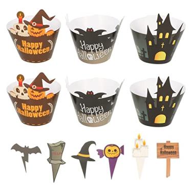 Imagem de 24 Conjuntos Inserção De Bolo De Halloween Picaretas Aniversário De Halloween Decoração De Bolo Dia Das Bruxas Fruta Do Dia Das Bruxas Bolinho Mesa De Jantar Papel Adereços