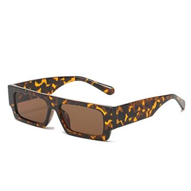 Imagem de Óculos de sol feminino retangular pequeno óculos de sol uv masculino retrô quadrado preto óculos de luxo óculos de decoração branca, chá de leopardo