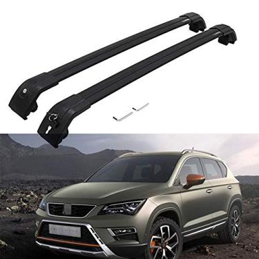 Imagem de UDP 2 peças adequadas para assento Ateca 2016-2020 bagagens traváveis bagagens bagagens bagageiro trilho de teto barras transversais ajustáveis - preto