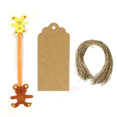 Imagem de Wrapables Conjunto de 50 gravatas de urso de pelúcia com 20 etiquetas de presente recortadas para assados, bolos, lembrancinhas de festa, para selar sacolas de guloseimas e sacos de violoncelo
