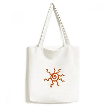 Imagem de Sacola de lona laranja com pintura à mão sol sol bolsa de compras casual bolsa de mão