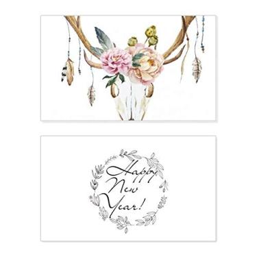 Imagem de Cabeça de veado flor folha nação ano novo festival cartão felicitações Bless mensagem presente