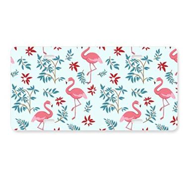 Imagem de DIYthinker Placa de licença com estampa de flamingo, plantas tropicais, decoração de aço inoxidável para automóvel
