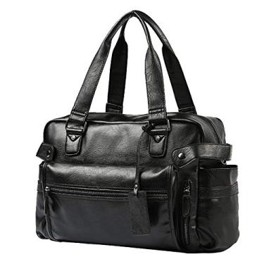 Imagem de Bigfanshu Maleta masculina carteiro bolsa de ombro grande capacidade bolsa de couro empresarial para computador laptop multifuncional, Preto