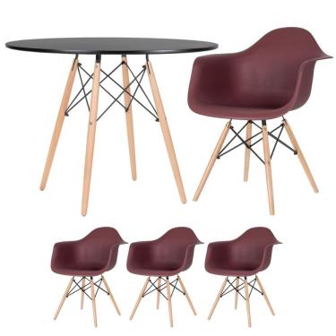 Imagem de KIT - Mesa redonda Eames 100 cm preto + 3 cadeiras Eiffel DAW