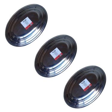 Imagem de Kit 3 Travessa Bandeja Restaurante Oval Inox 26 cm P/ Porção