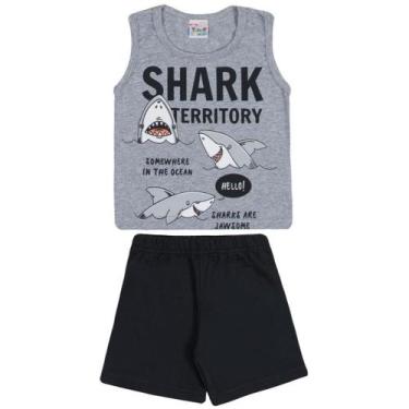 Imagem de Conjunto Curto Bebê Camiseta Regata Mescla Estampada Tubarão E Shorts