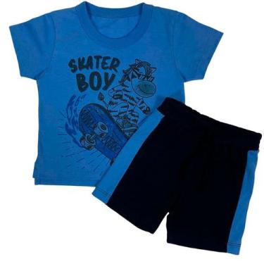 Imagem de Conjunto Curto Infantil Camiseta Estampa Zebra E Skate Bermuda Preto -