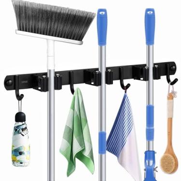 Imagem de LUMAI Suporte de Pendurar Vassoura Aço Inoxidável 304 Premium, Organizador de Vassouras,Instalação com Parafusos de Inox ou Adesivo 3M, Pendurador de Vassoura Preto