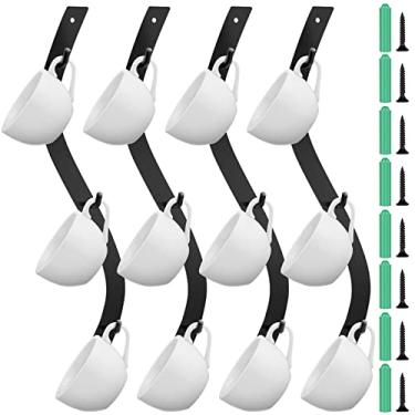 Imagem de Suporte de parede para caneca de café montado com 12 ganchos S Curve metal copo de café suporte para pendurar na parede para café bar cozinha café estação de canto decoração exibição