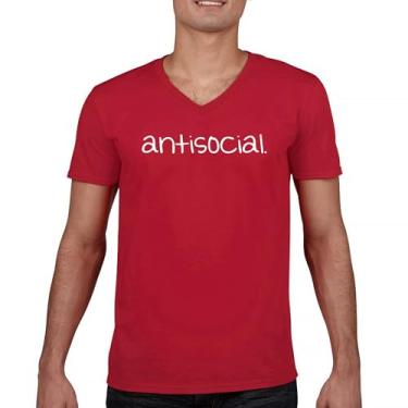Imagem de Camiseta anti-social gola V engraçada humor introvertido pessoas sugam ficar em casa anti social clube sarcástica geek camiseta, Vermelho, P