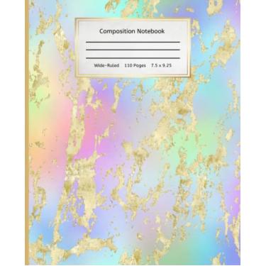 Imagem de Caderno de composição de mármore pautado largo: caderno estético para escola para meninas e adolescentes com design de capa de mármore arco-íris