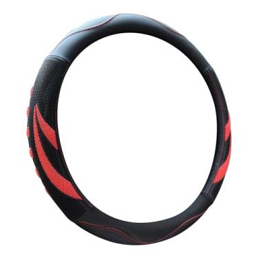 Imagem de Alusbell Capa de volante de couro de microfibra respirável capa de volante de carro para mulheres e homens universal 38 centímetros vermelha