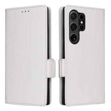 Imagem de SHANJINL Capa carteira para Samsung Galaxy S24/S24 Plus/S24 Ultra, capa flip de couro PU com suporte para cartão e proteção total da câmera TPU capa interna, branca, 15plus 17.0 cm