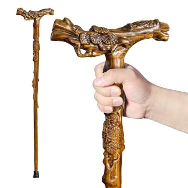 Imagem de ispuoocti Bengala de caminhada de madeira maciça, bengala de caminhada de madeira esculpida à mão para homens e mulheres, com função de massagem de até 226 kg, bengalas de para idosos