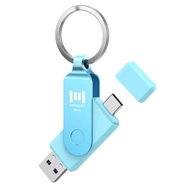 Imagem de MOSDART 256 GB USB3.1 de velocidade rápida C e uma unidade flash dupla, cartão de memória exFAT com chaveiro e indicador LED, para iPhone 15, 16, 17, telefone Android, iPad, MacBook e outros laptops