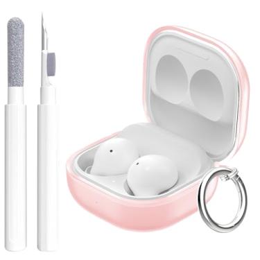 Imagem de Aircawin Capa transparente para Samsung Galaxy Buds FE 2023/Galaxy Buds 2 Pro 2022/Galaxy Buds 2 Capa 2021/Galaxy Bud Pro 2021/Galaxy Live 2020 com chaveiro e caneta de limpeza - rosa