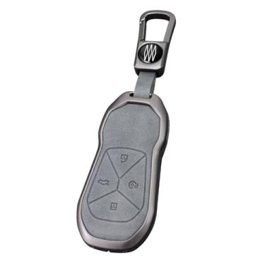 Imagem de HIBEYO Capa de chaveiro compatível com Xpeng Xiaopeng P5 P7 G9 G3i Acessórios Capa de chave de liga e capa de chave de couro liso com chaveiro adequado para Xiaopeng Key Shell-Square Keychain