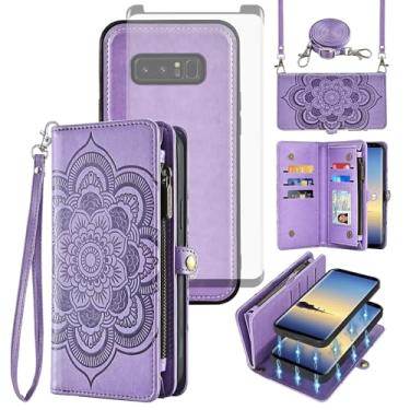 Imagem de Asuwish Capa de celular para Samsung Galaxy Note 8 com zíper carteira magnética destacável com protetor de tela de vidro temperado alça transversal porta-cartões de flores Note8 Not S8 Gaxaly mulheres